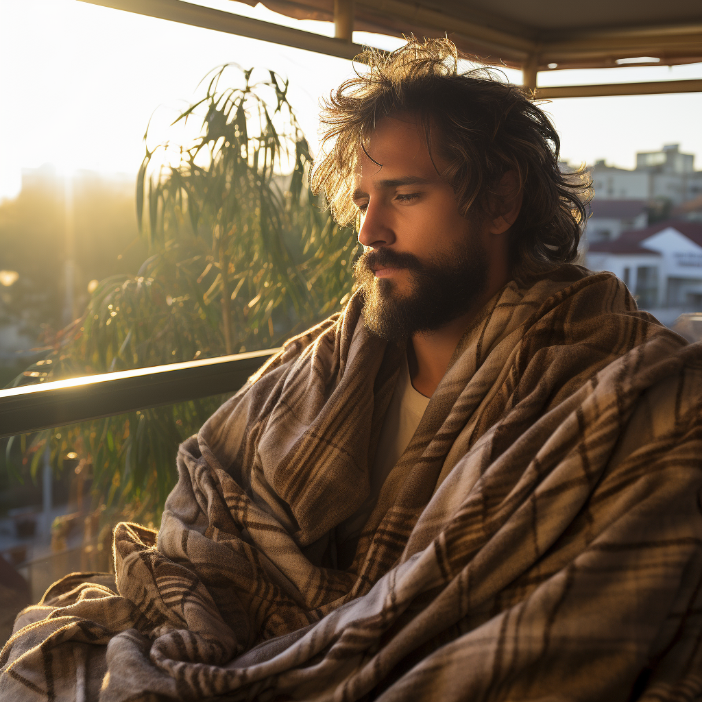 Muscular Man Sleeping with Sunlight on Face