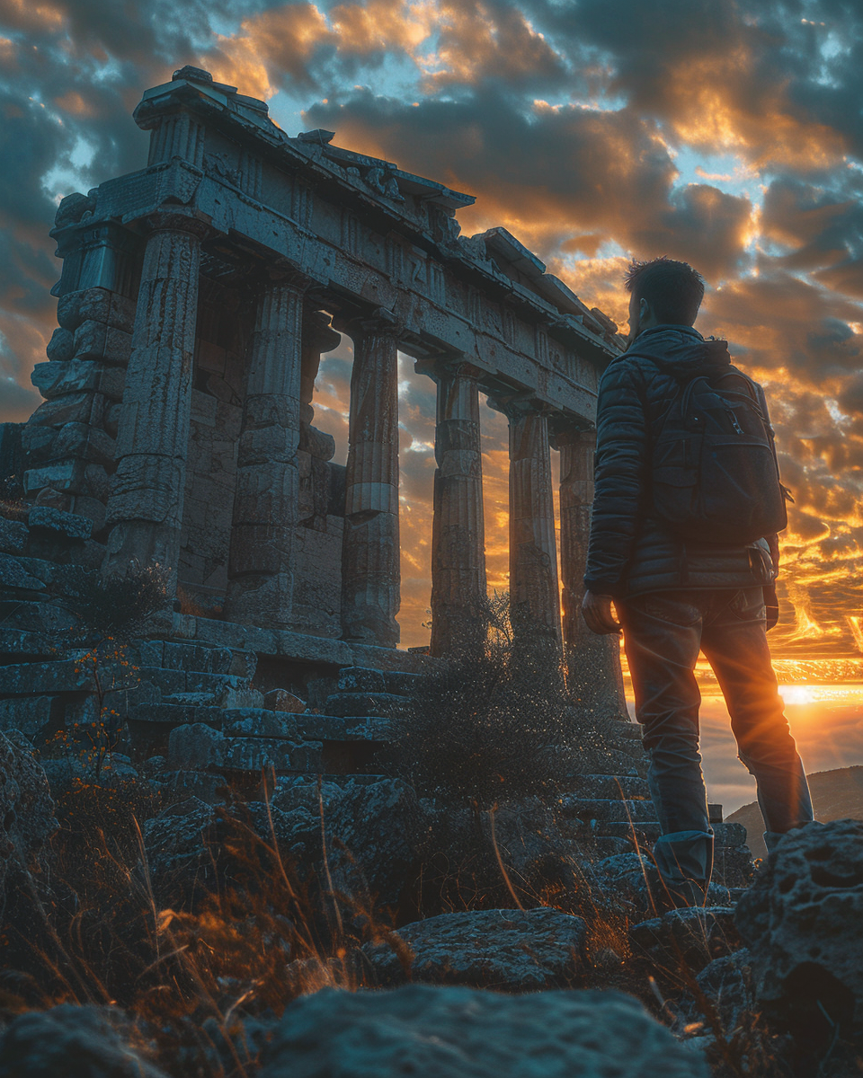 Latino man in dystopian sunset