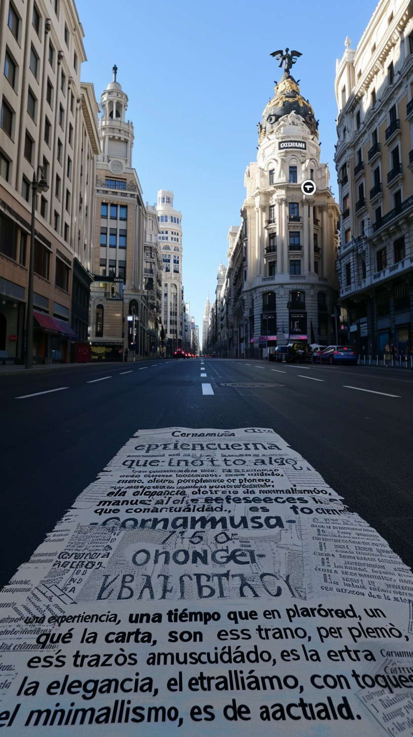 White text on Gran Via road