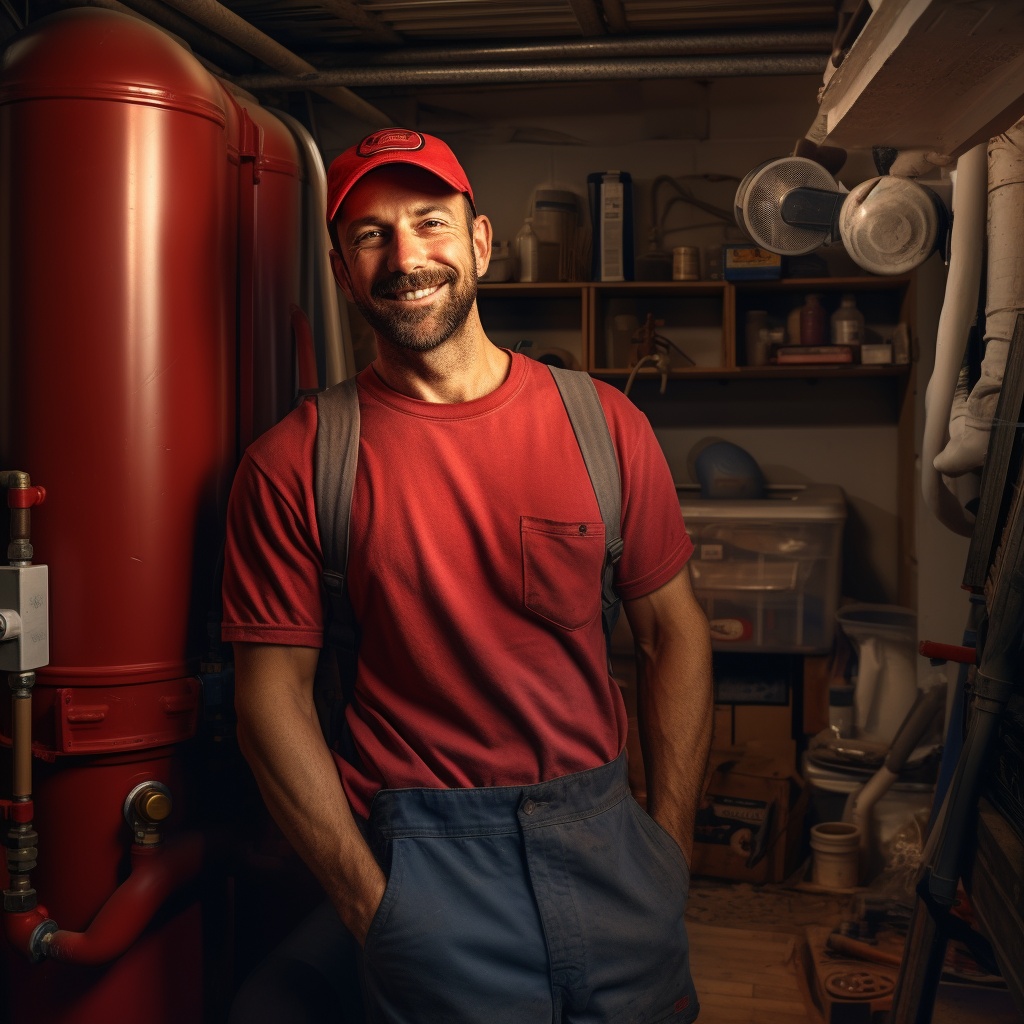 Smiling handyman fixing water heater