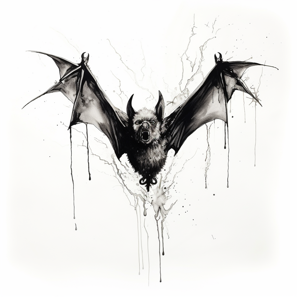 Abstract pen drawing of hanging fruit bat