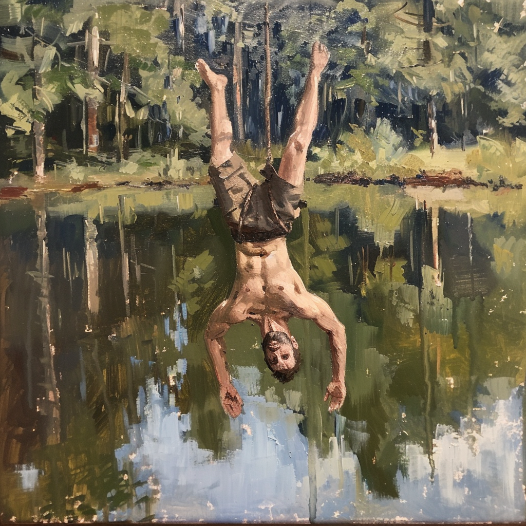 Upside Down Human in Oil Paint