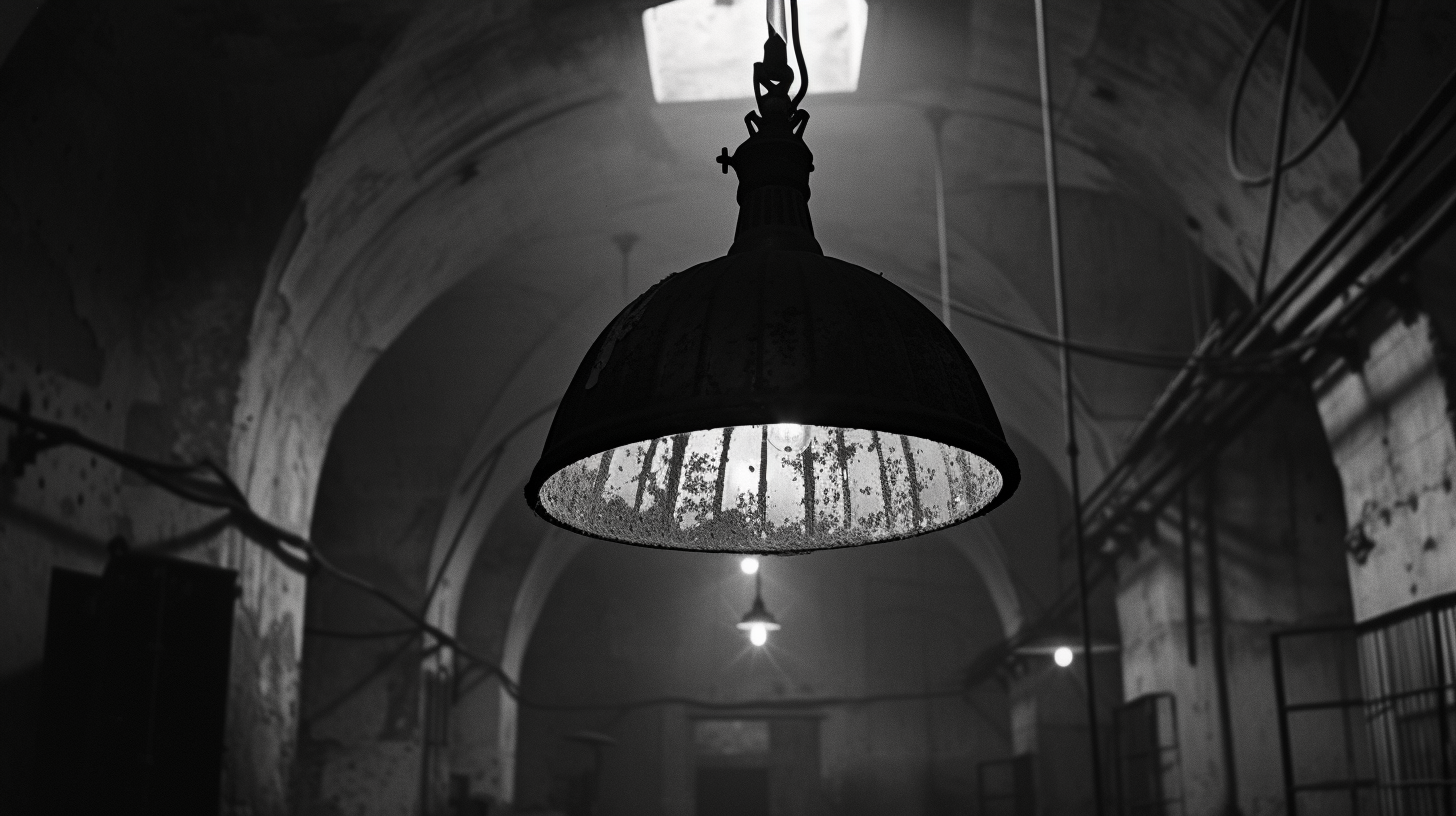 Hanging Lightbulb in Dirty Prison Room