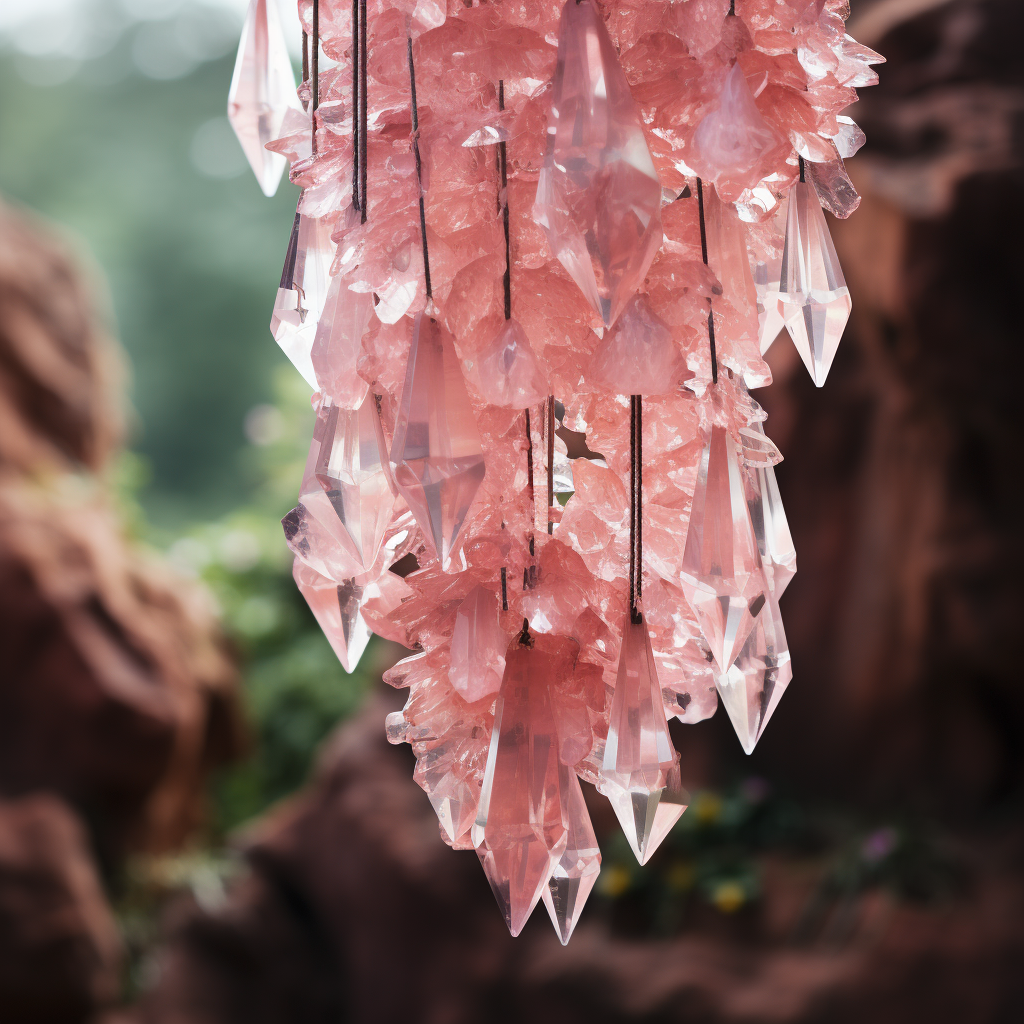 Gorgeous hanging pinkish crystals sparkling in the light