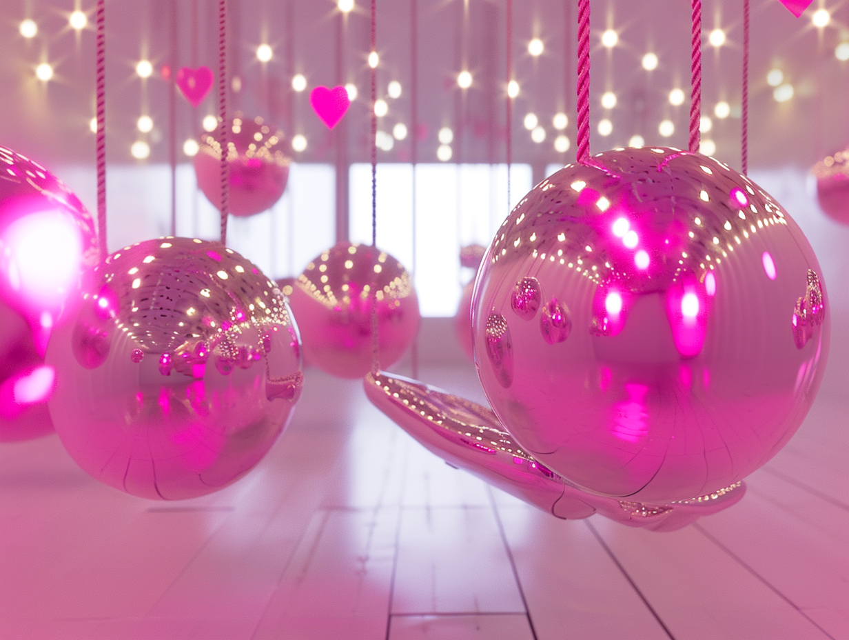 View of hanging swing surrounded by disco balls