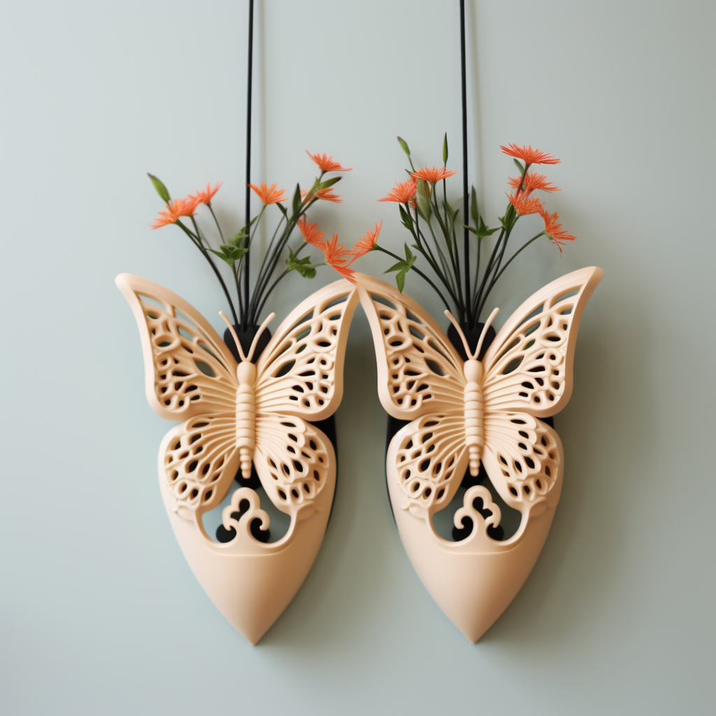 Decorative hanging vases with relief butterflies