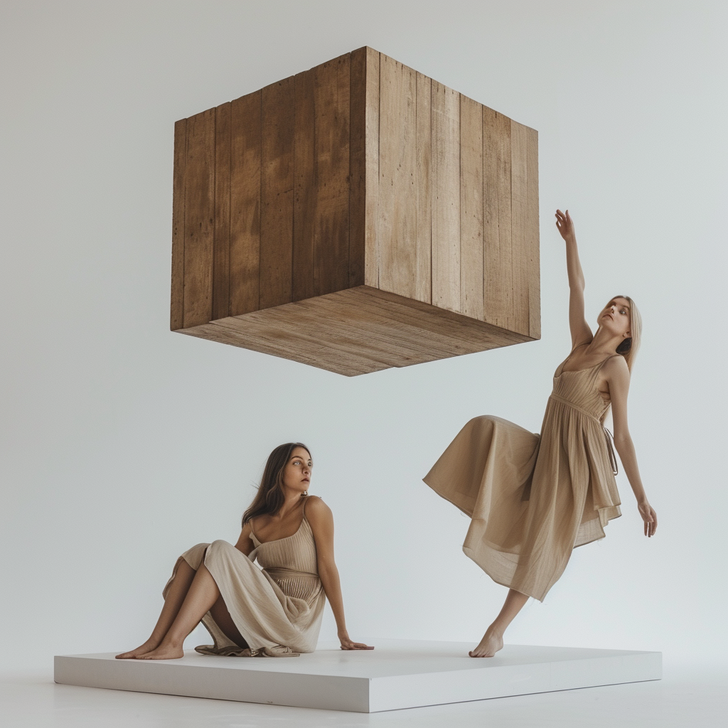 Hanging wooden cube with fair models