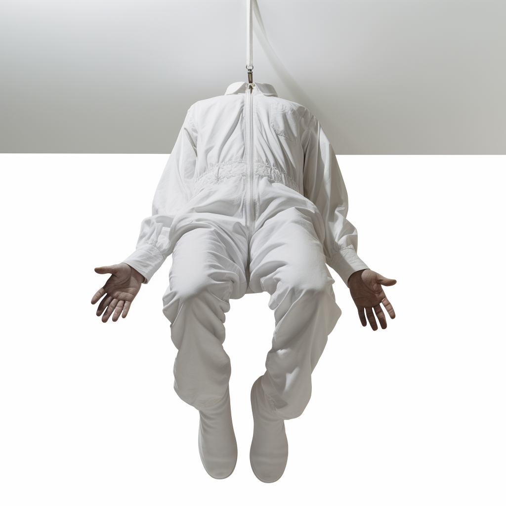 Headless man hanging upside down