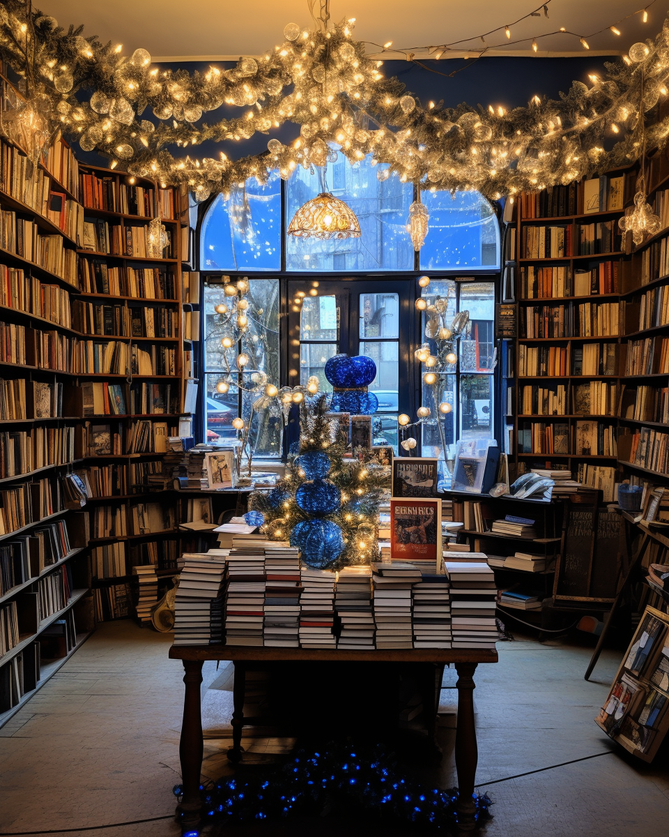 Blue and Silver Hannukah Bookshop Decorations