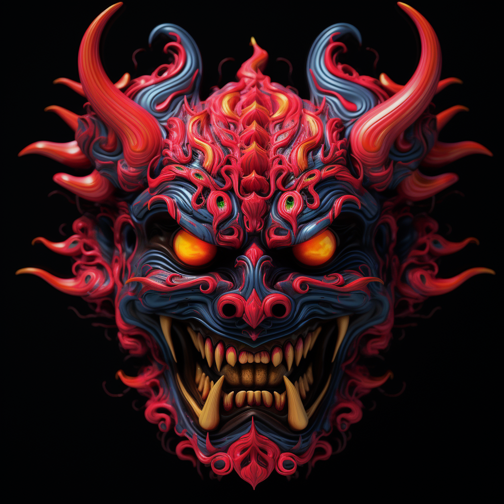 Hannya mask in neon illuminating tradition