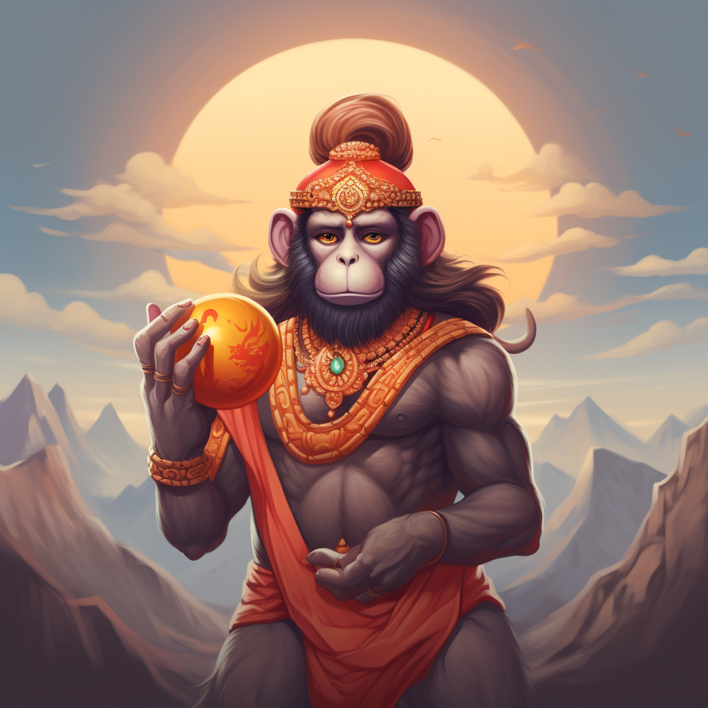 Image of Hanuman holding a mountain toy