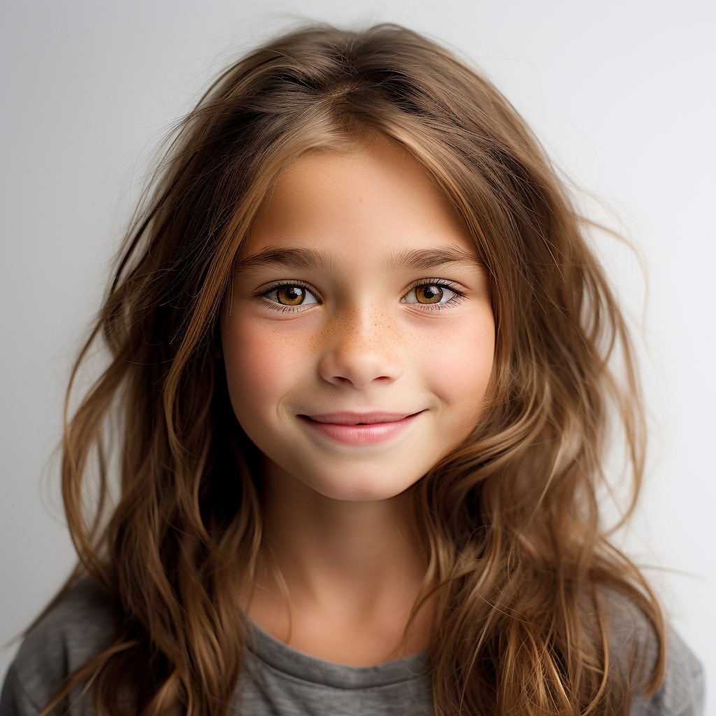 Smiling 10 Year Old Child on White Background