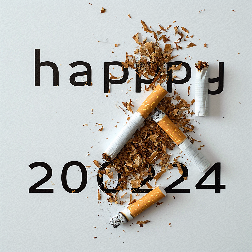 Colorful cigarette forming the words 'Happy 2024'