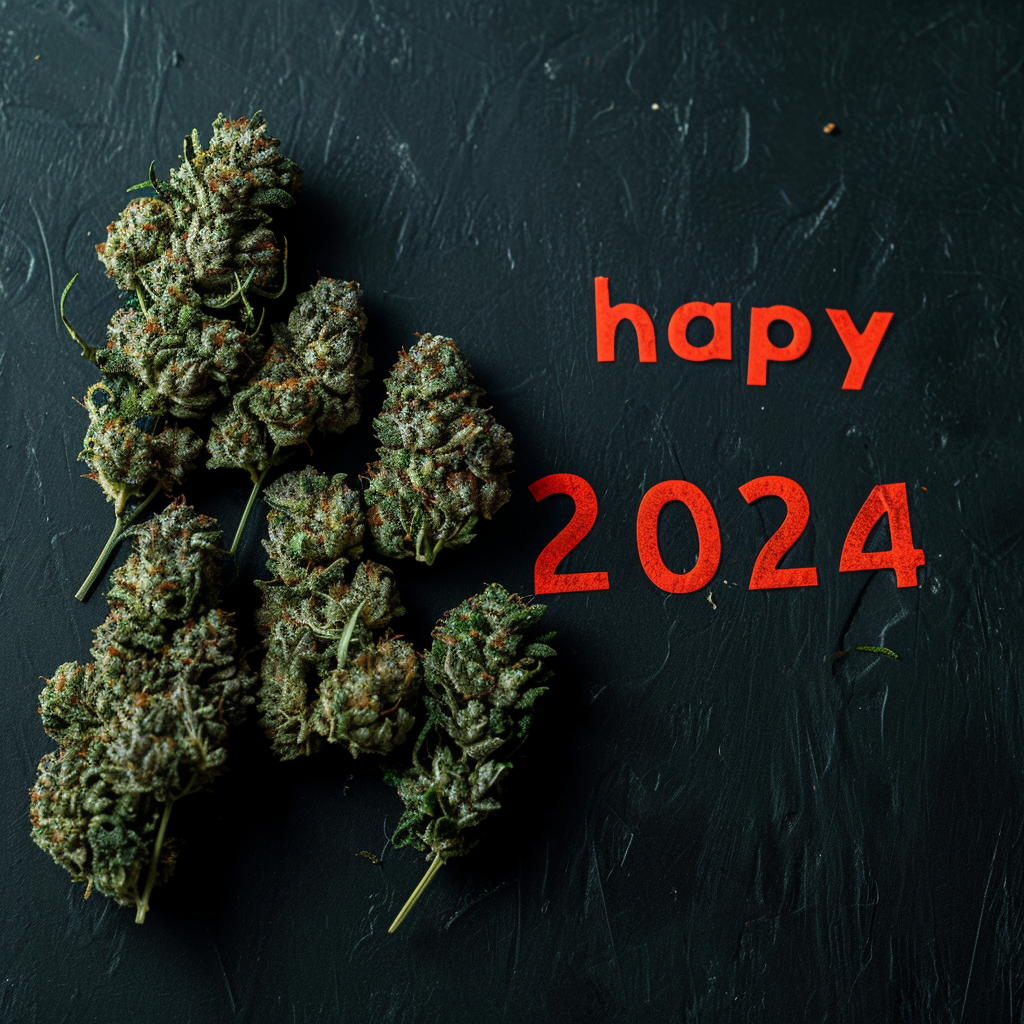 Vibrant happy 2024 image with weed motif