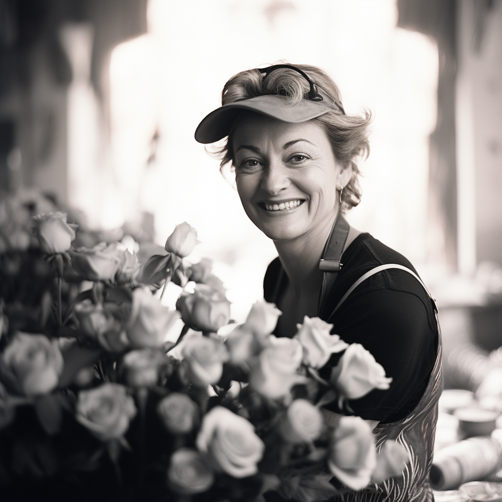 Smiling woman working in florist workshop