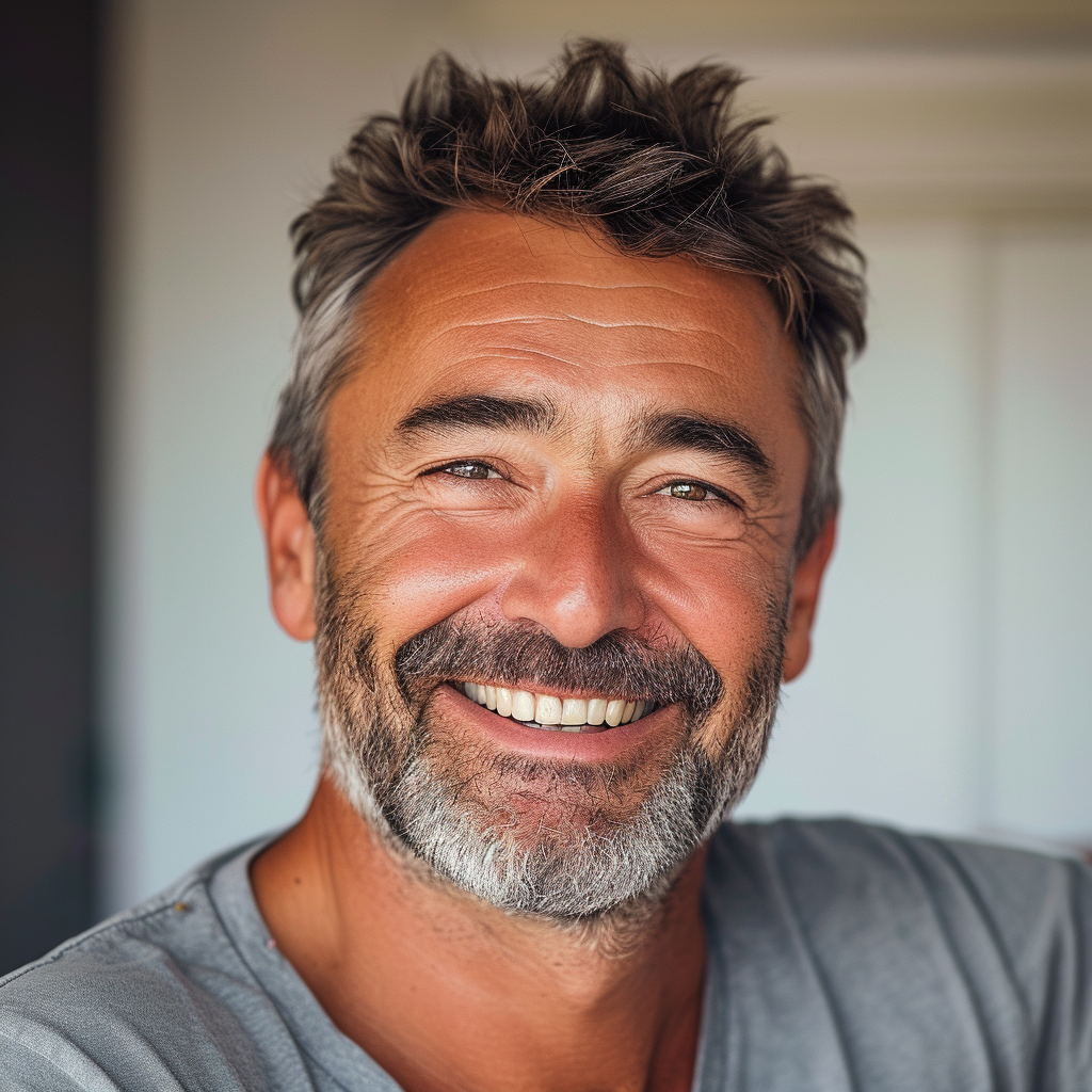 Happy accomplished man with infectious smile (55 years old)