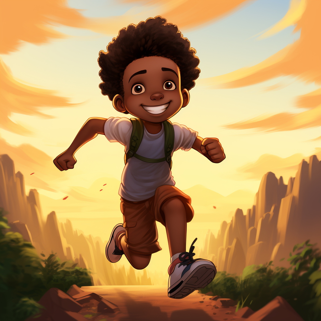 Happy African American Boy Running