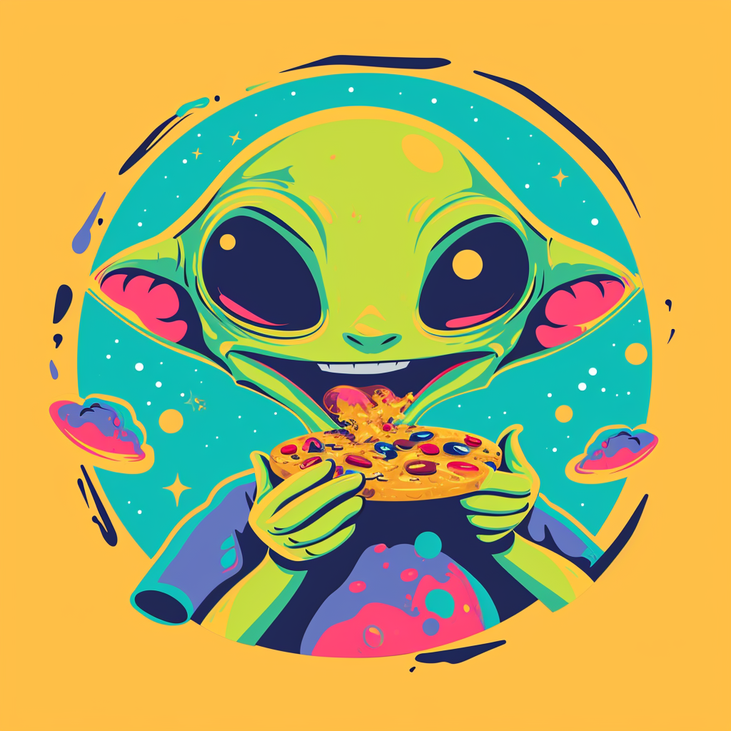 Alien eating human-shaped cookie