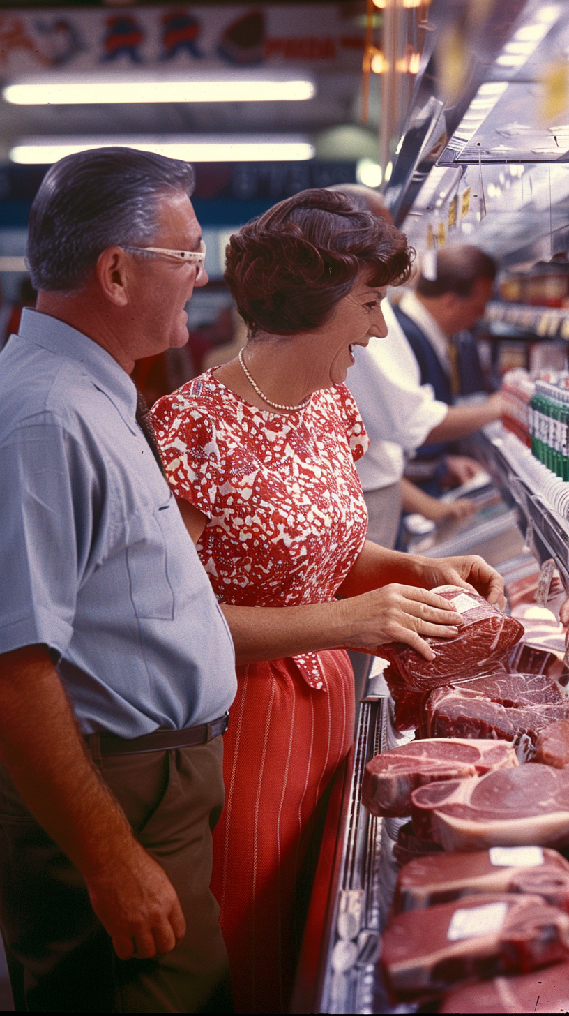 American seniors shopping for steaks