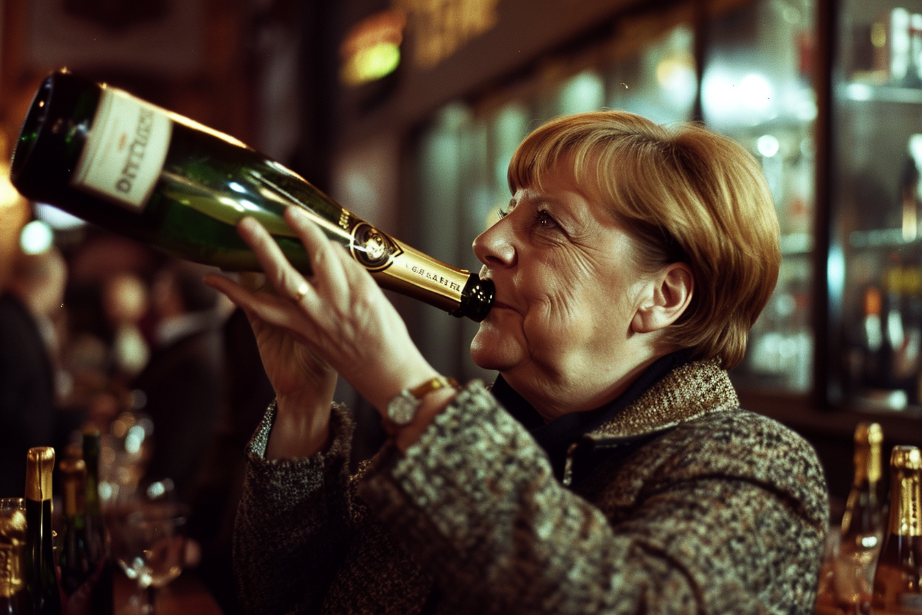 Angela Merkel sipping champagne photo