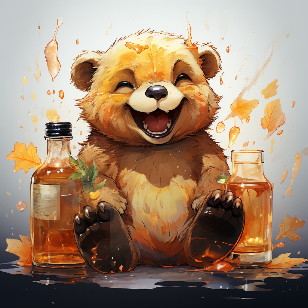 Cartoon bear drinking magic oil