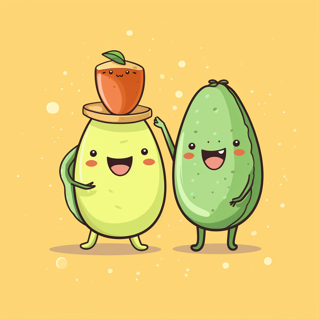 cute avocado and toast forming a friendship duo