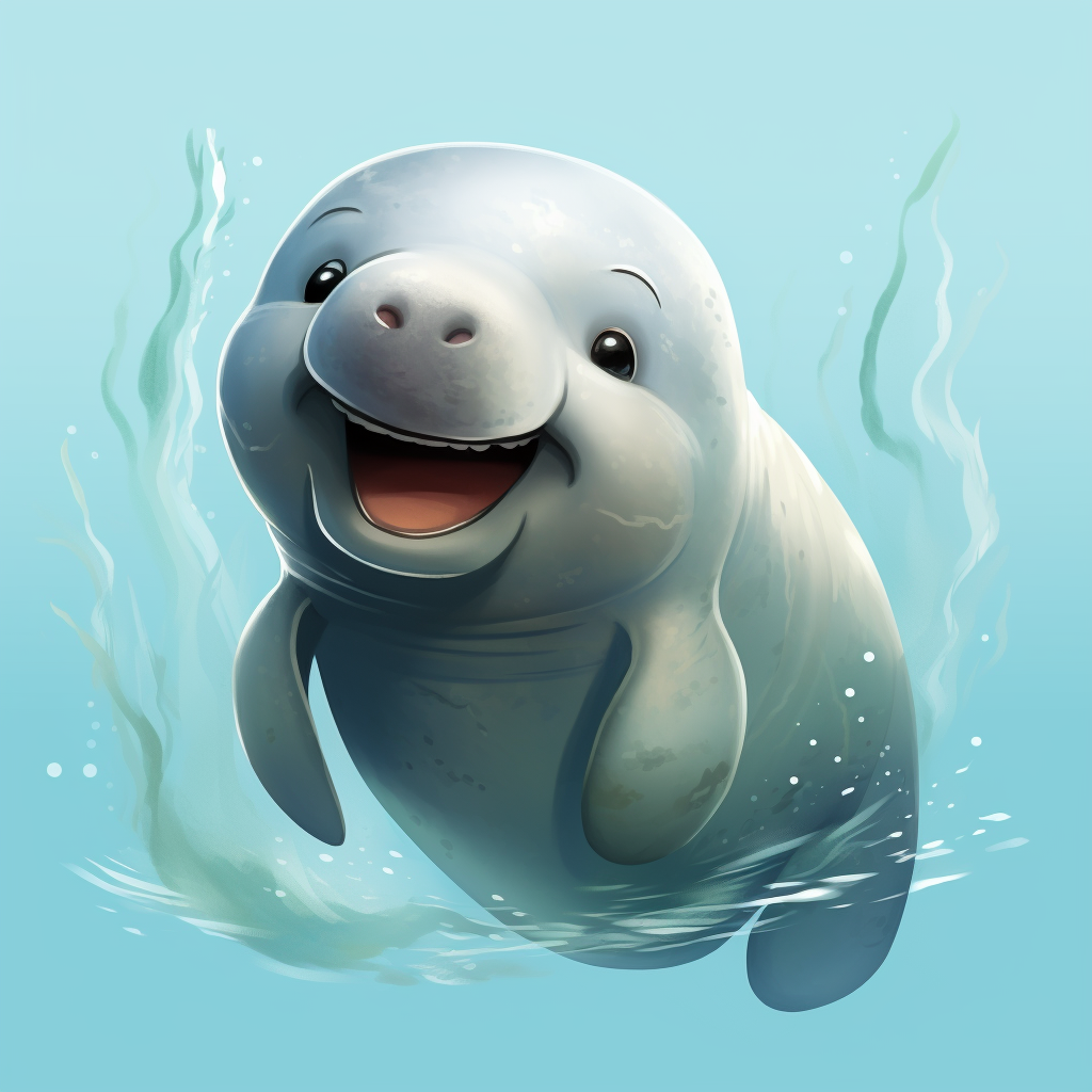 Adorable baby manatee in cartoon style