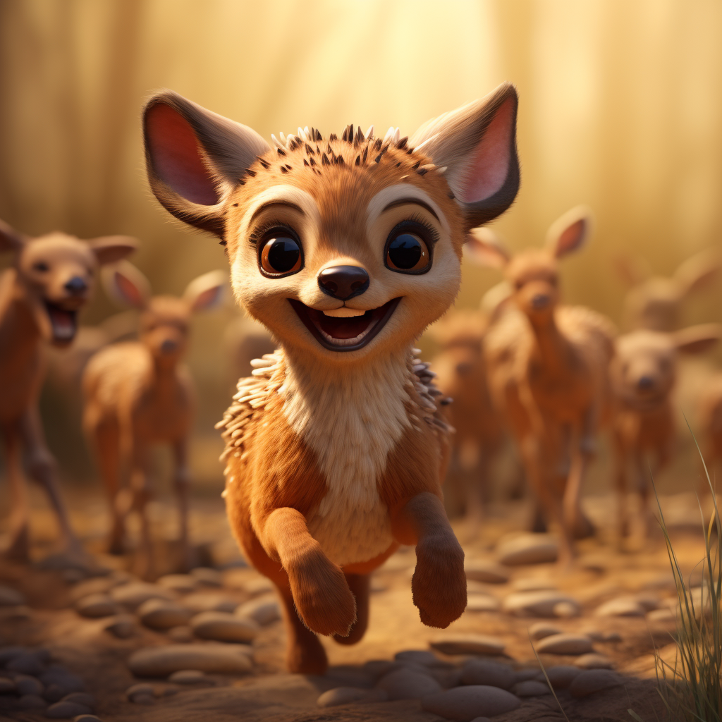 Happy Bambi running away from hyenas