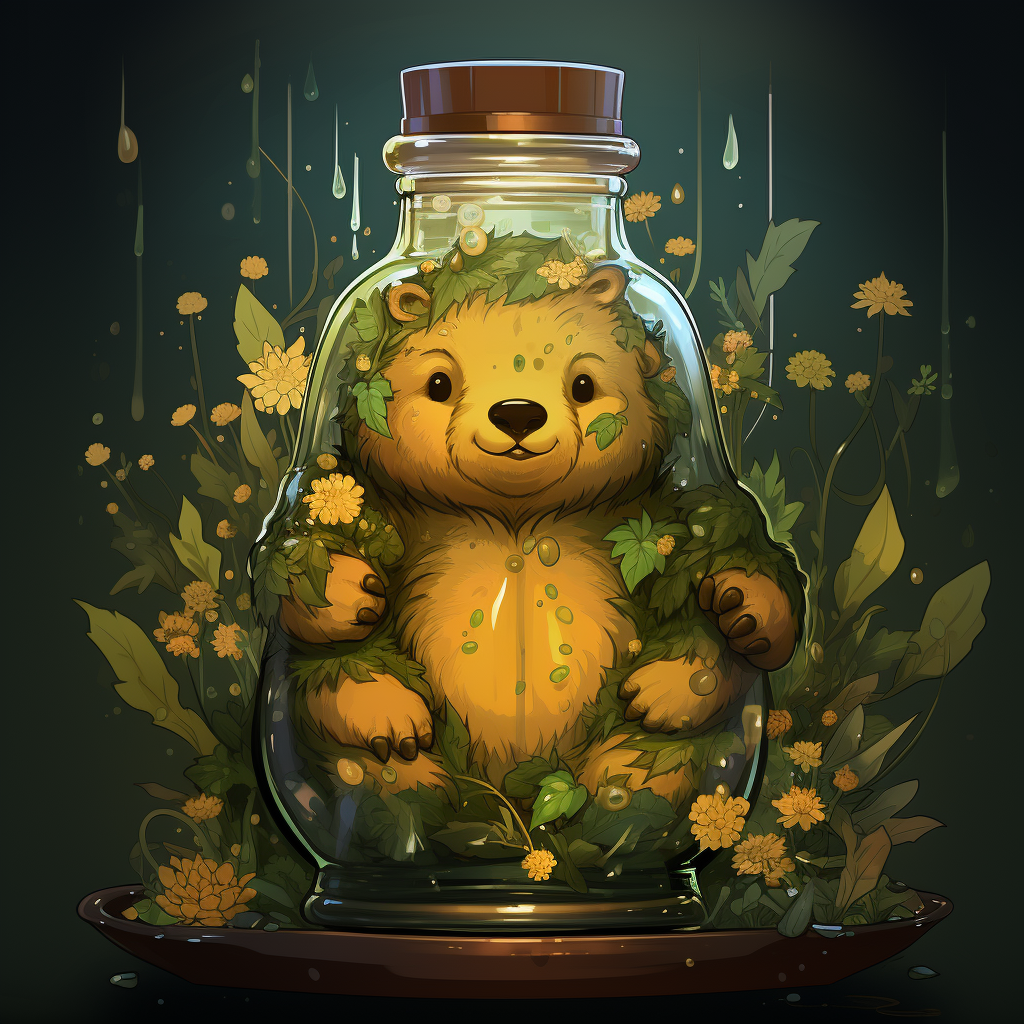 Happy bear drinking weed magic oil