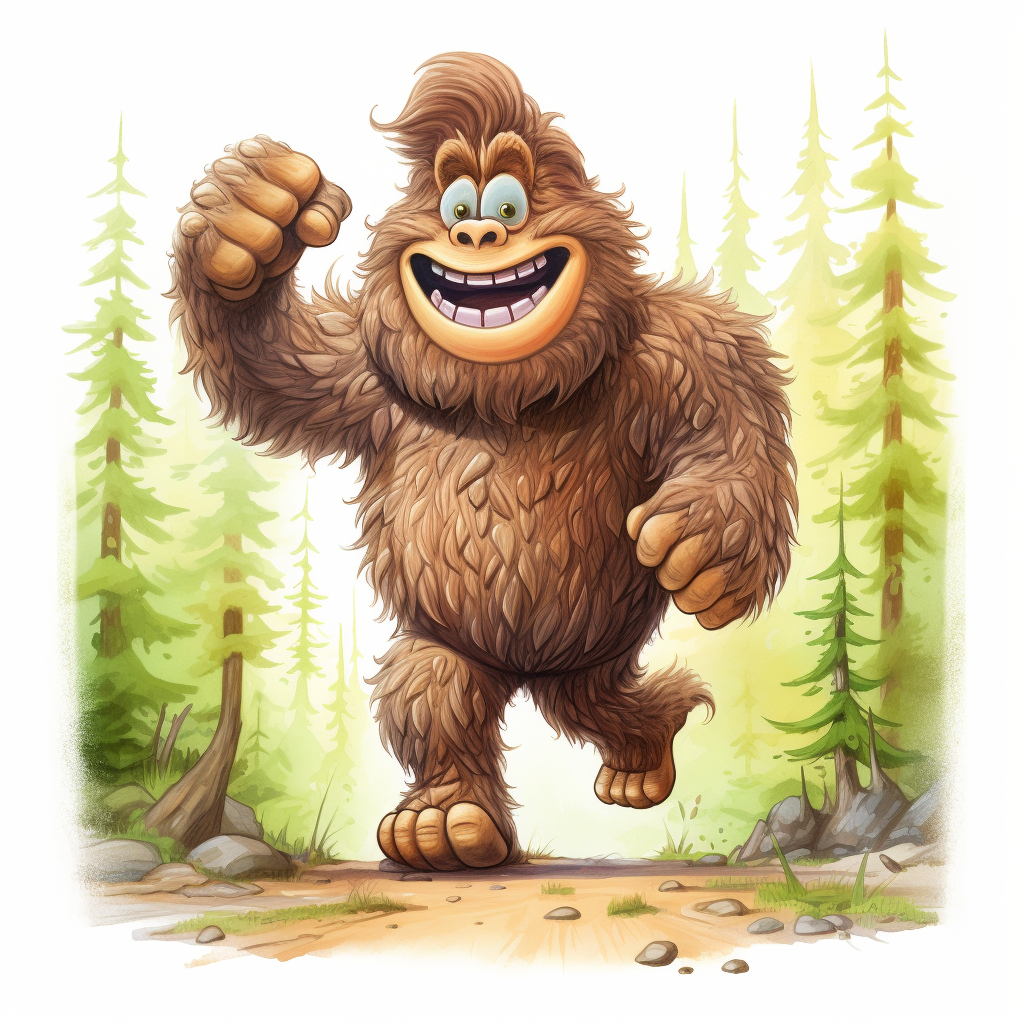 Happy Bigfoot in Cartoon Style