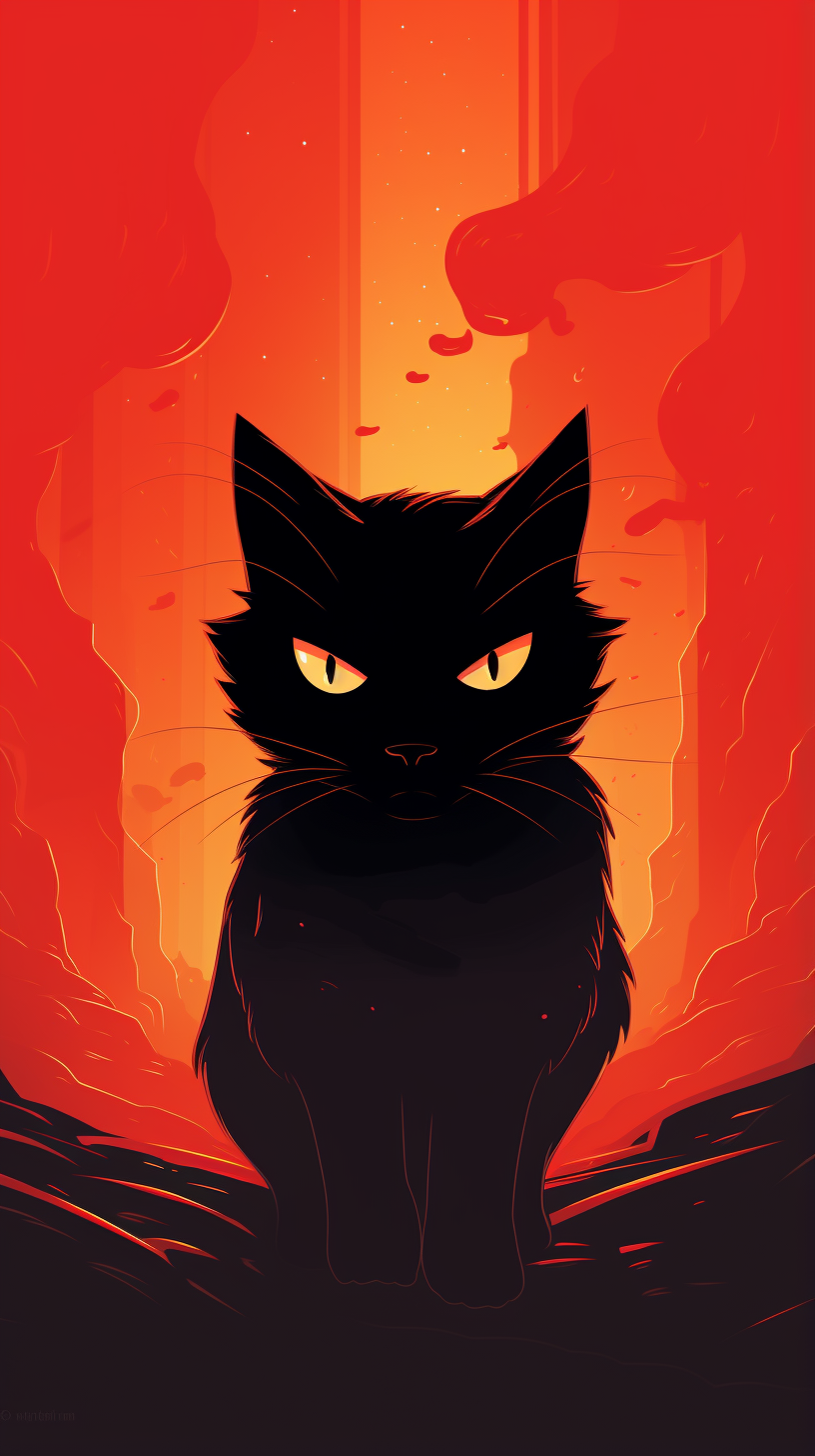 Happy black cat walking towards camera illustration