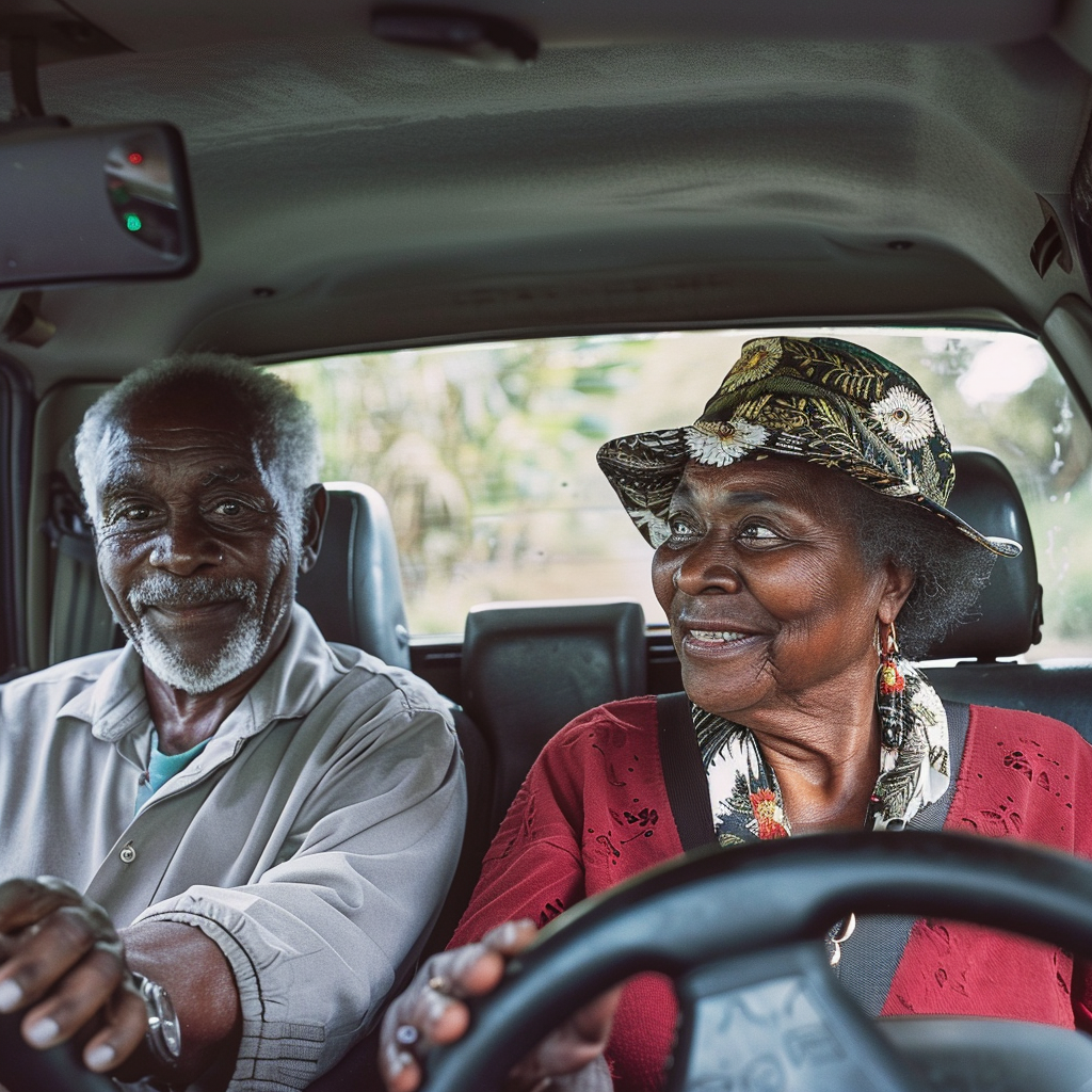 Happy Black Couple Driving Car