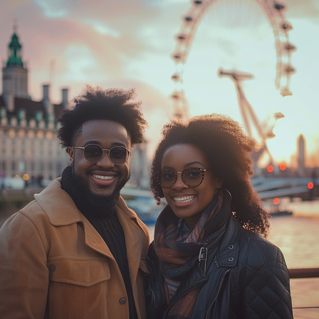 Young black couple London Eye