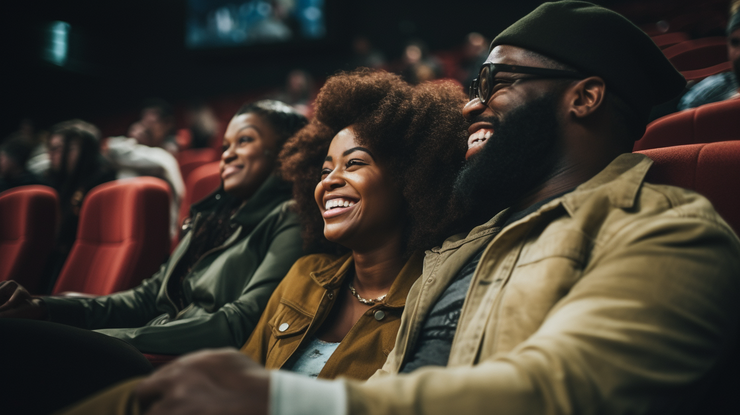 Happy black couple enjoying a movie together