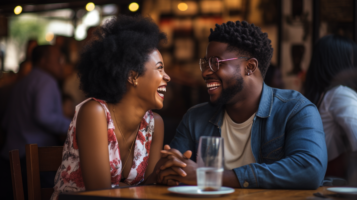 Happy black couple at a restaurant