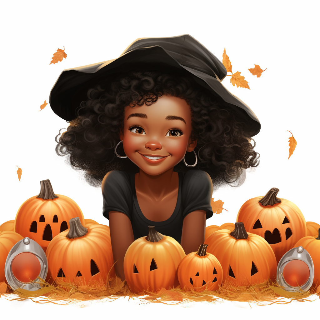 Happy black kids with pumpkins and car