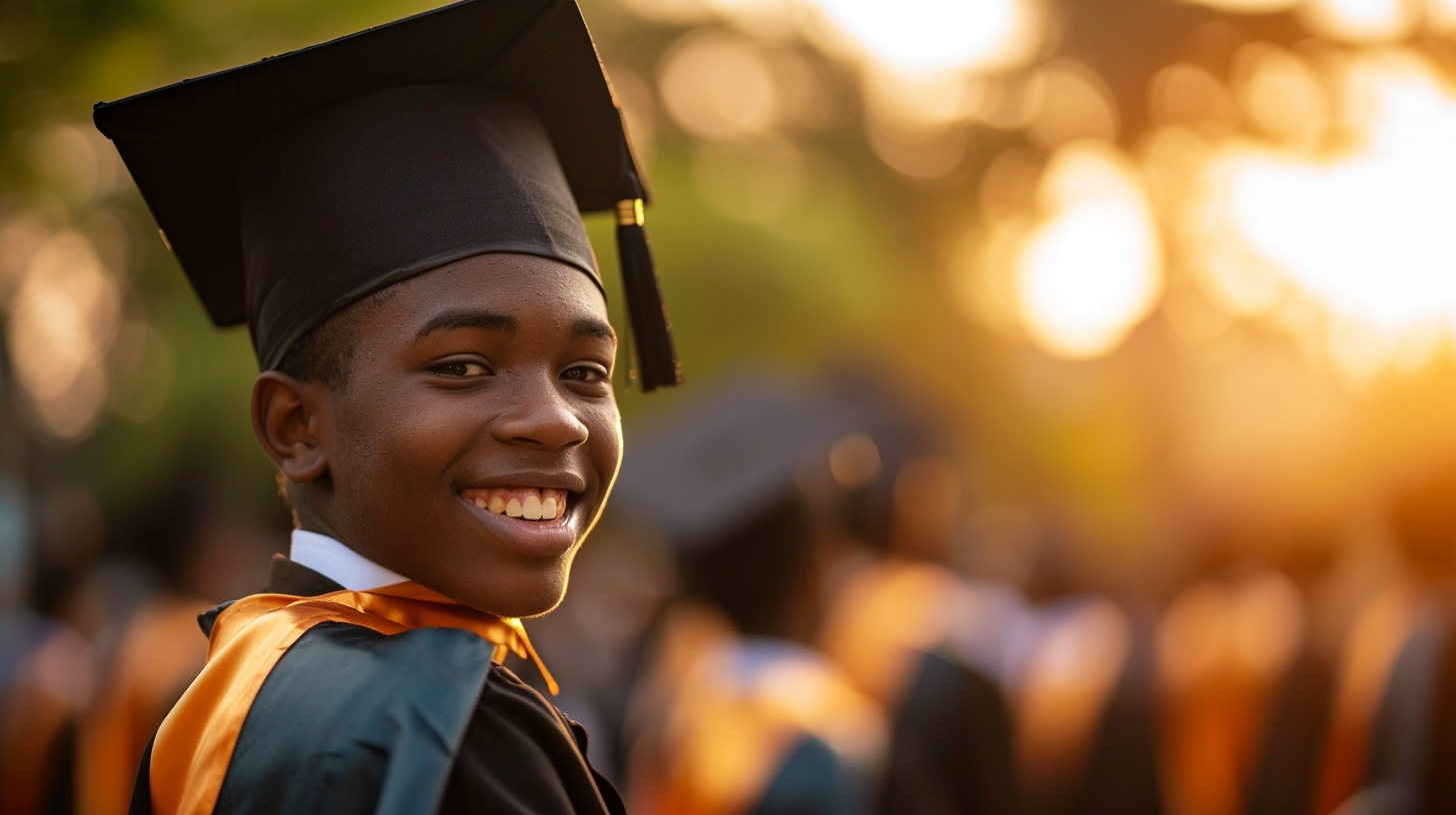 Happy boy graduating with a big smile