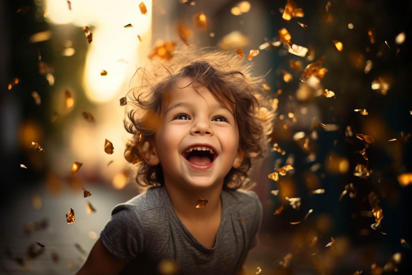 Happy boy throwing confetti in celebration