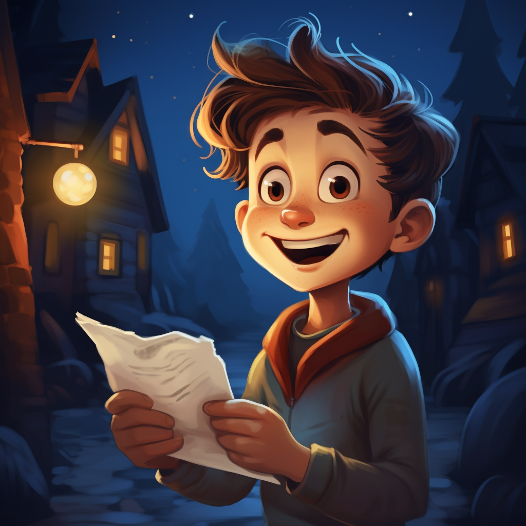 Happy boy holding a letter in cartoon style