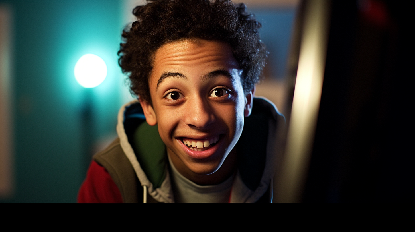 Smiling boy with new computer