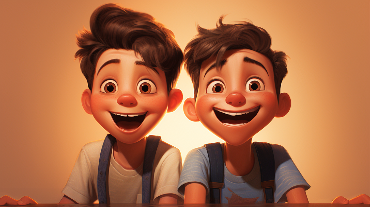 Two happy boys in Pixar style