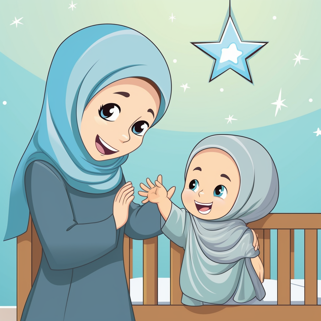 Cartoon Baby Boy with Mother in Room