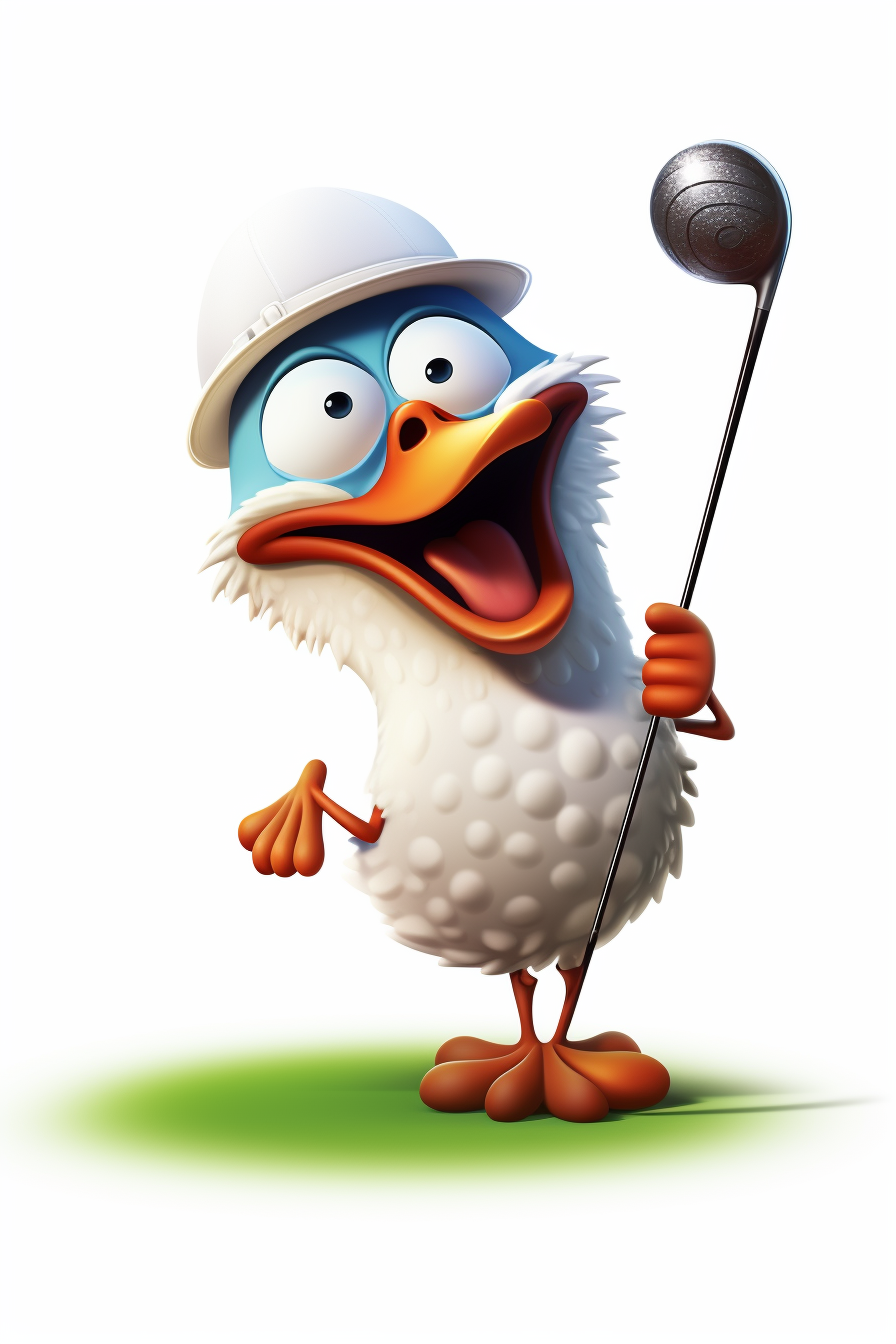 Happy cartoon bird golfing illustration