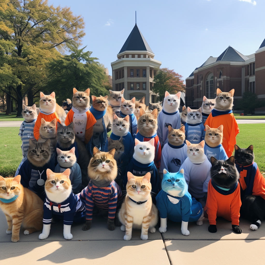 Happy cartoon cats protesting at UIUC