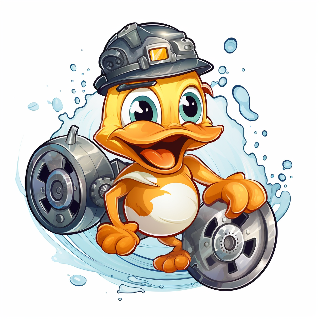 Happy cartoon duck cranking gear fast