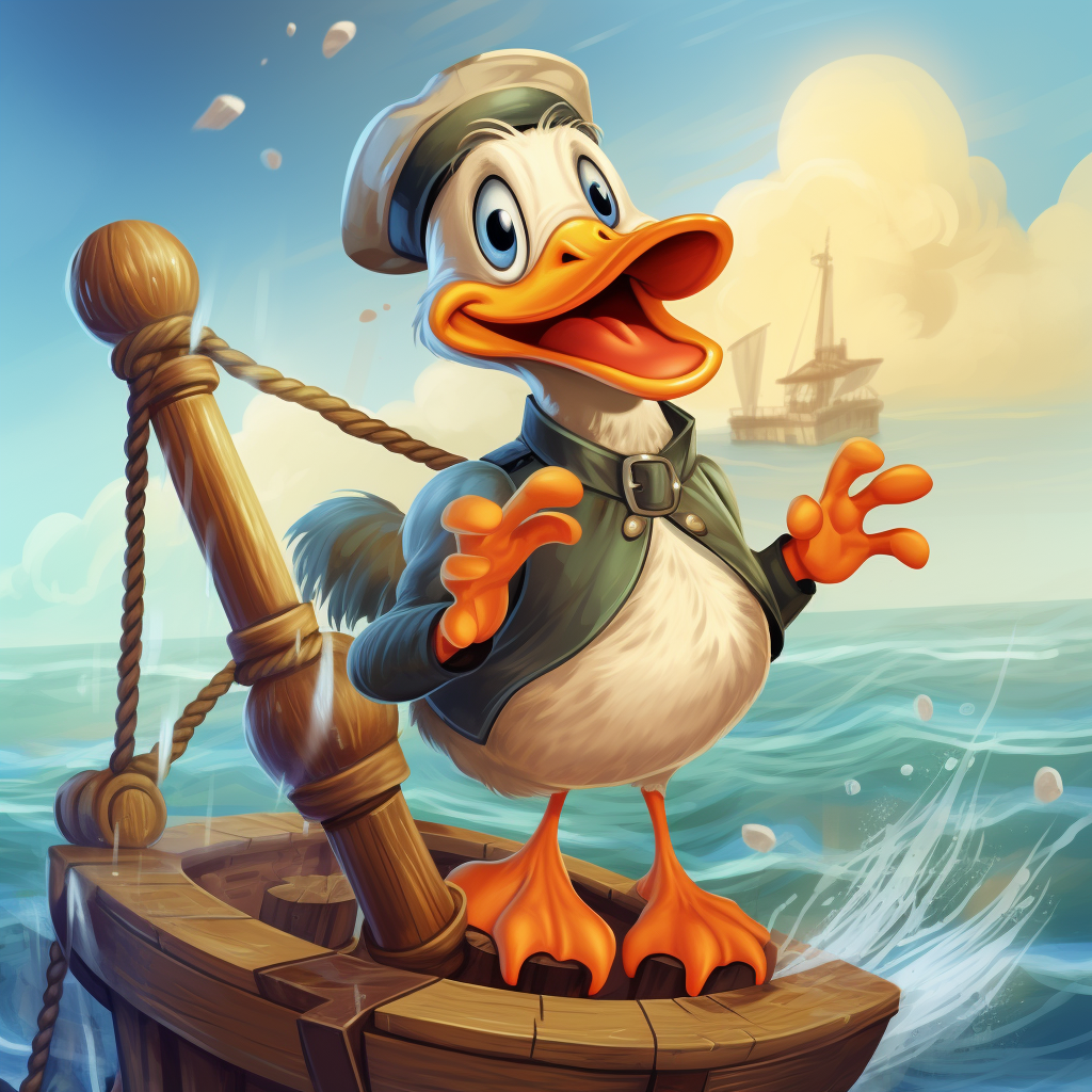 Happy Cartoon Duck on Sailboat