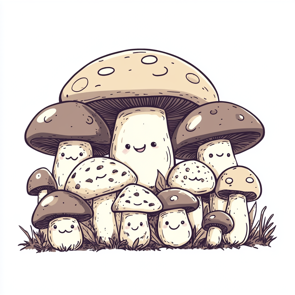 Cute Variety of Cartoon Mushrooms