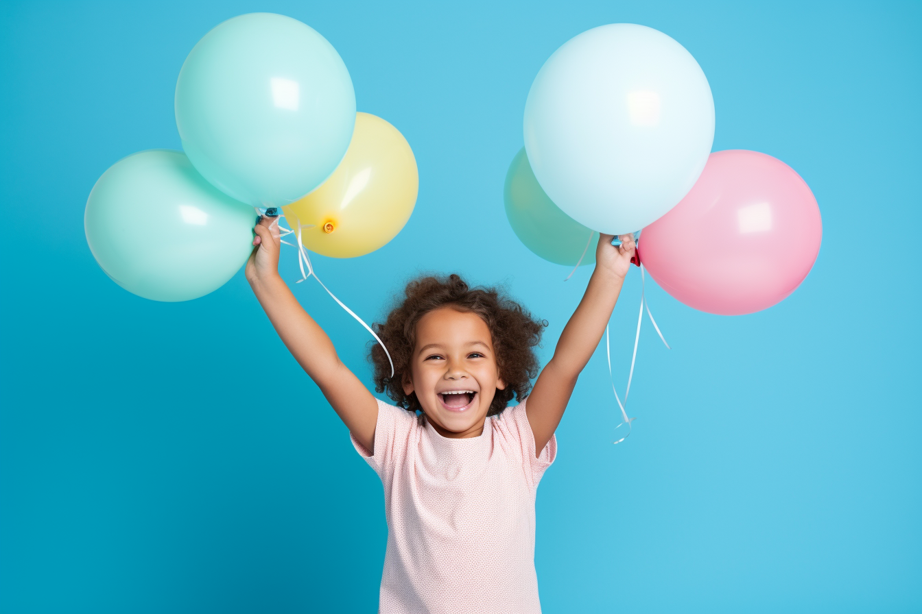 Two happy kids playing with colorful balloons