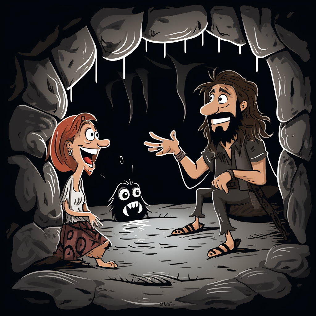 Cartoon caveman talking to Taylor Swift