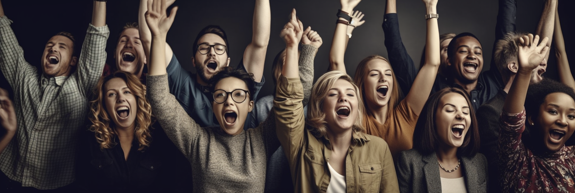 Group of Happy People Cheering at Speech